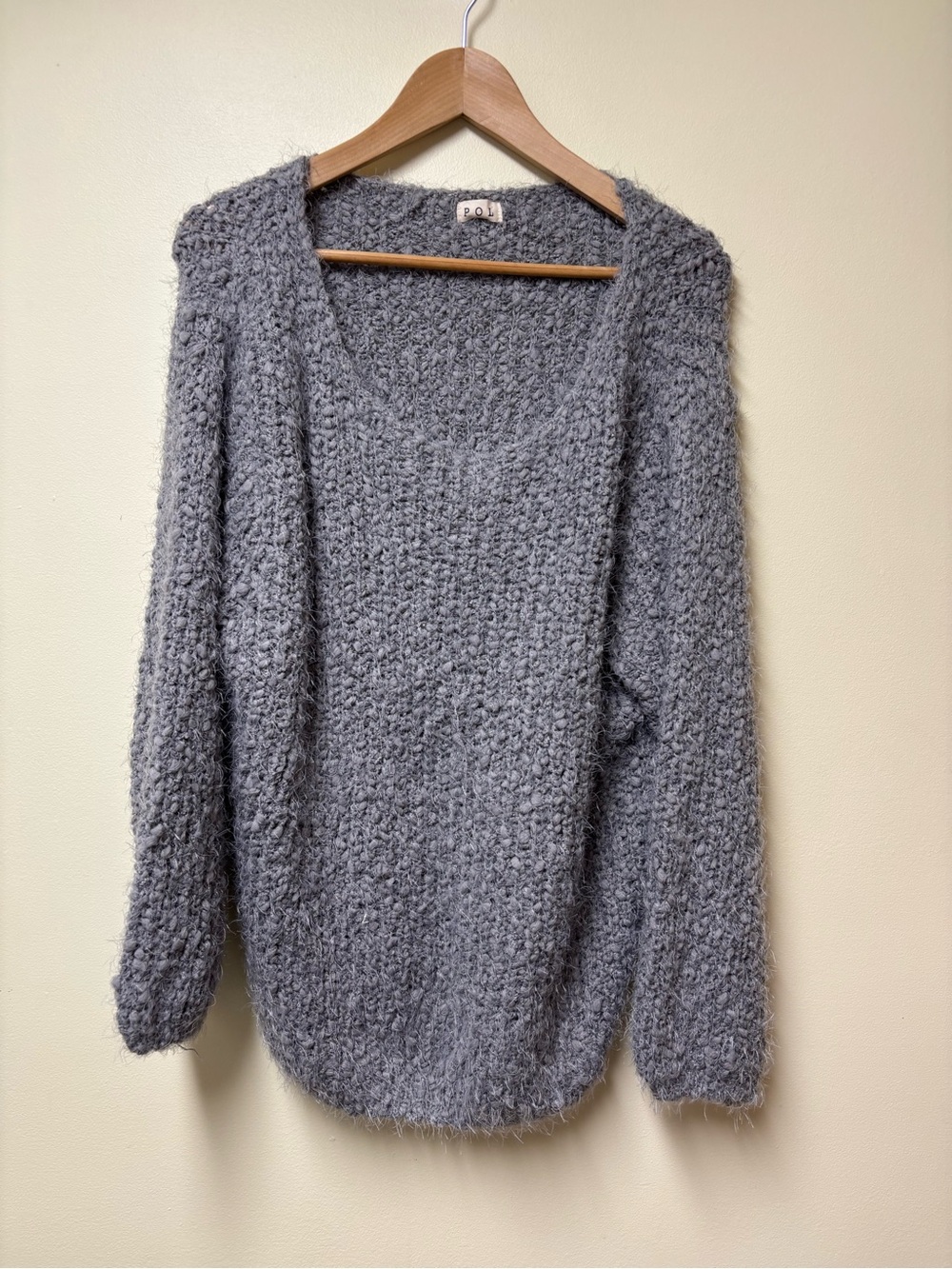 POL Oversized Popcorn Knit Sweater Grey XL